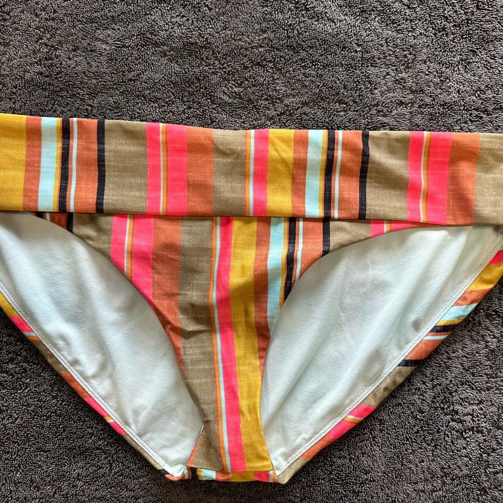Womens Prana Swim Multicolored low rise striped bikini bottoms, sz large. NWOT.